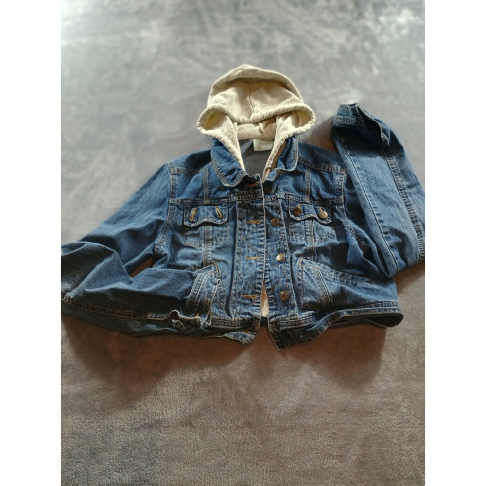 Periscope‎ Girls Denim Hooded Jacket Blue Medium Wash 16.5in Length Layered Look